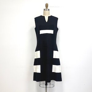 Vintage 60s Linen Shift Dress: Black & White Striped Sleeveless Mini