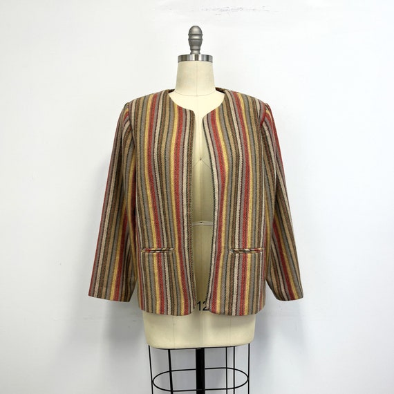 Vintage Striped  Jacket | Womens 1980s Collarless… - image 2