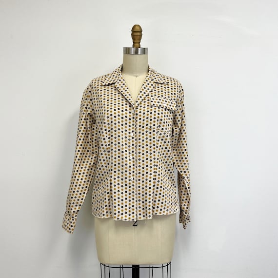 Vintage 40s Blouse | Collared Long Sleeve Cotton … - image 1