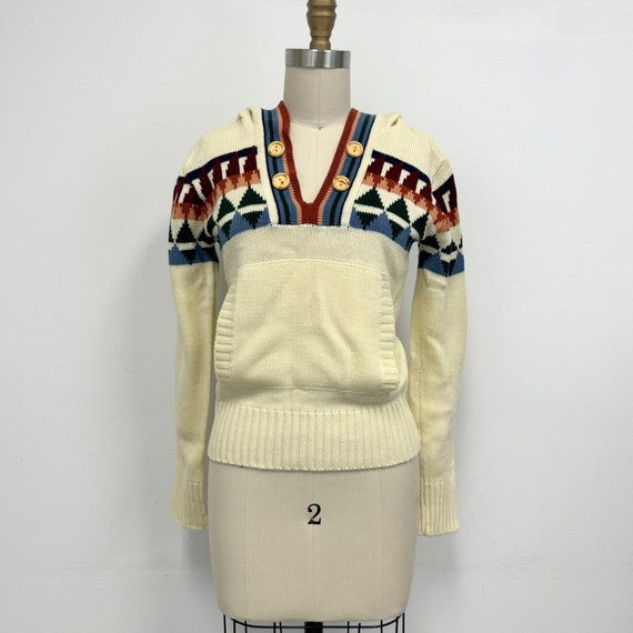 Vintage 70s Hooded Sweater with Kangaroo Pocket |… - image 1
