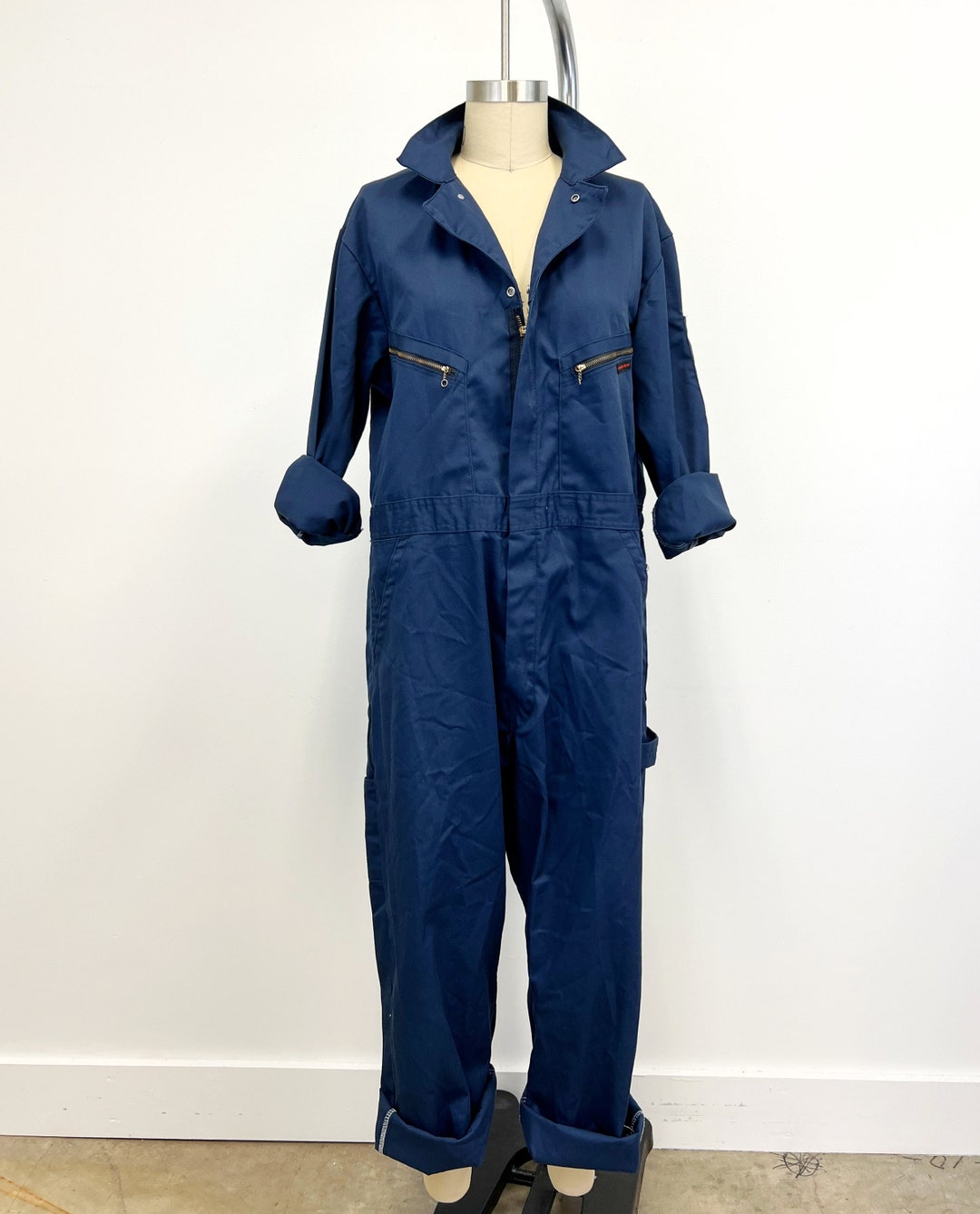 Vintage 80s Dickies Coveralls Navy Blue Boiler Suit Zip Front Size 44 ...