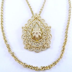 Vintage Trifari Necklace ... 1970s Multi Strand Gold Statement Necklace with Teardrop Pendant
