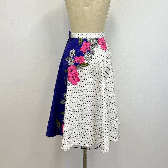 Vintage 1970s Skirt | Polka Dots and Flowers Full… - image 7