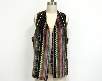 Vintage 60s Carpet Vest | Hippie Open Front Vest