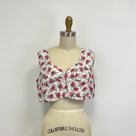 Vintage 1940s Feedsack Crop Top | Bralette | Flor… - image 1