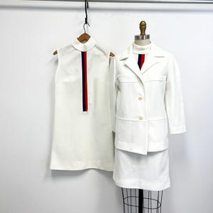 Vintage Mod 4 Pc Set | Bodin Knits Dress Blazer Shell and Skirt | Red White and Blue | Size Small