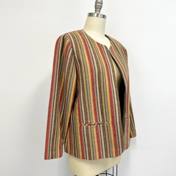 Vintage Striped  Jacket | Womens 1980s Collarless… - image 8