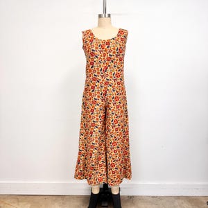 Vintage Floral Jumpsuit with Wide Legs | 1970s Sleeveless Handmade | Size Small