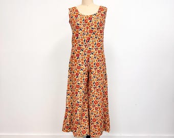 Vintage Floral Jumpsuit with Wide Legs | 1970s Sleeveless Handmade | Size Small