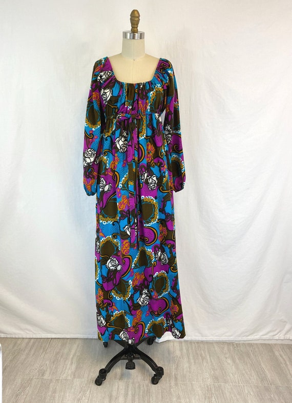 Vintage 1970s  Maxi Dress |  70s Empire Waist  Hi… - image 1