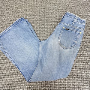 Vintage 70s Lee High Rise Bell Bottom Jeans | Light Wash With Fade 
