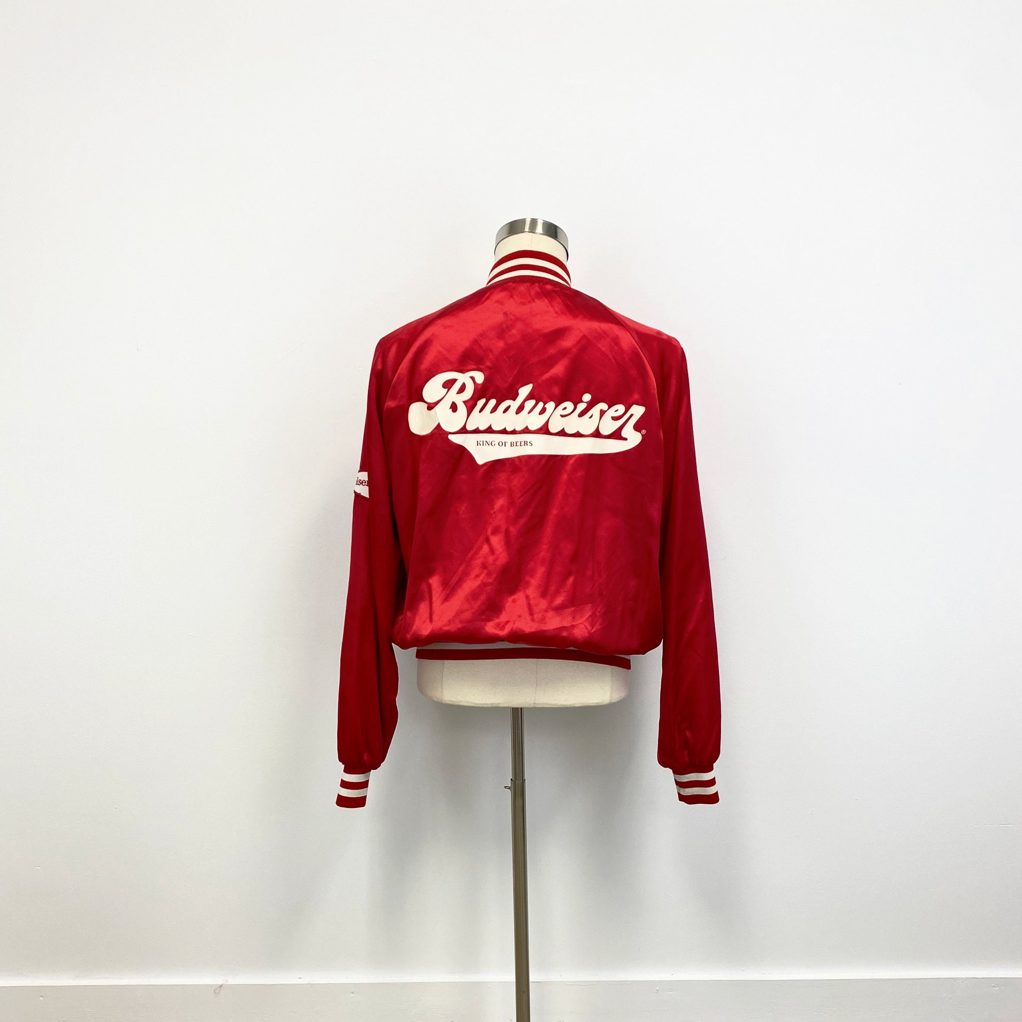 Vintage 1970s Satin Budweiser Jacket Red Satin Bomber Jacket Size Extra Large Etsy
