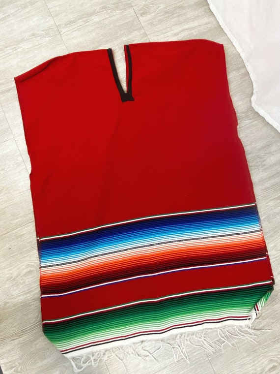 Vintage 70s Serape Poncho | Red with Multi Color … - image 6