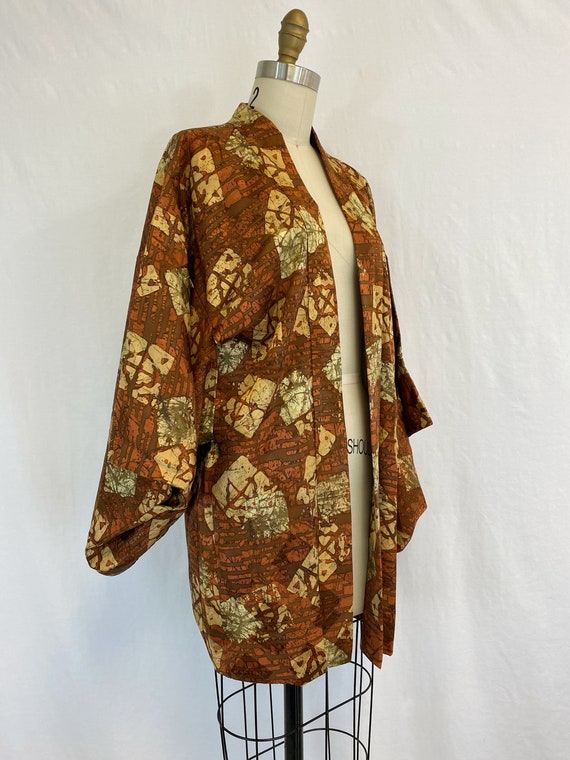 Vintage Short Kimono | Haori | Rich Brown Print |… - image 5