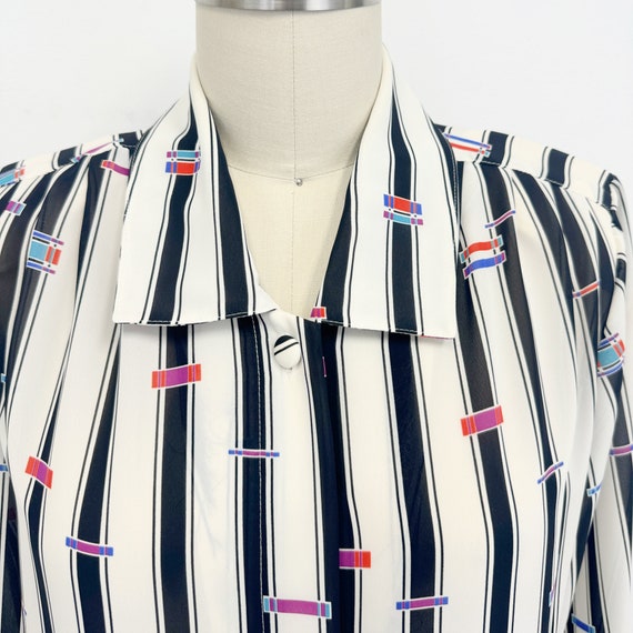 Vintage 80s Striped Blouse with Shoulder Pads | B… - image 3