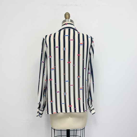 Vintage 80s Striped Blouse with Shoulder Pads | B… - image 7