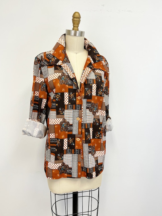 Vintage 1970s Patchwork Print Blouse | Oversized C