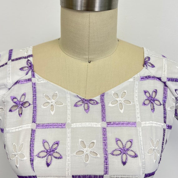 Vintage 70s Embroidered Top and Skirt | Purple an… - image 3