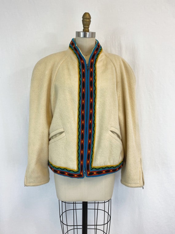 Vintage 80s Wool Jacket | Ecru Mondi Coat with Co… - image 1