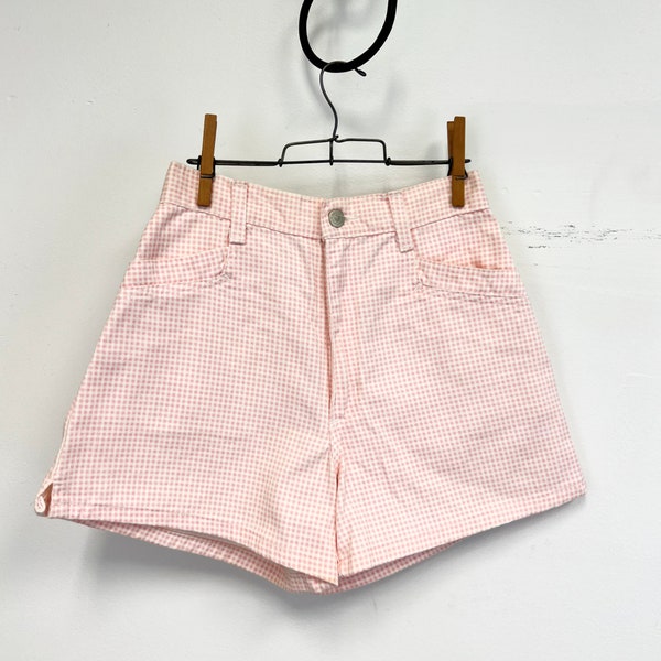 Vintage 80s High Waisted Shorts | Barbiecore Pink and White Gingham Shorts | Size 3/4