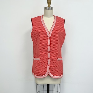 Vintage Jack Winter Vest | 1960s  Red and White Polka Dot Sleeveless Shirt | Size Small