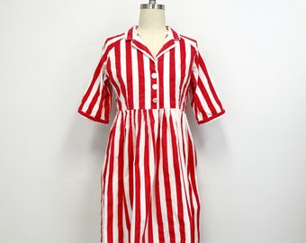 Vintage 90s Does 40s Dress | Red and White Stripe | Plus Size