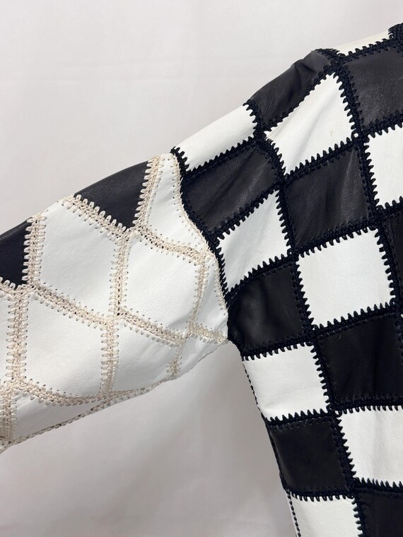 Vintage 80s Patchwork Leather Jacket | Black and … - image 3