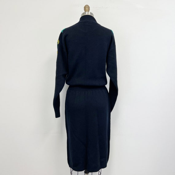 Vintage 70s Sweater Dress  | Embroidered Black Dr… - image 7
