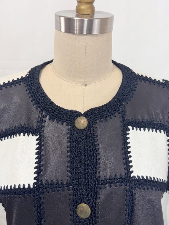 Vintage 80s Patchwork Leather Jacket | Black and … - image 2