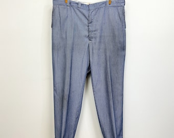 Vintage Lee Striped Work Pants | 1950s Union Made Mens Trousers with Cuffed Leg