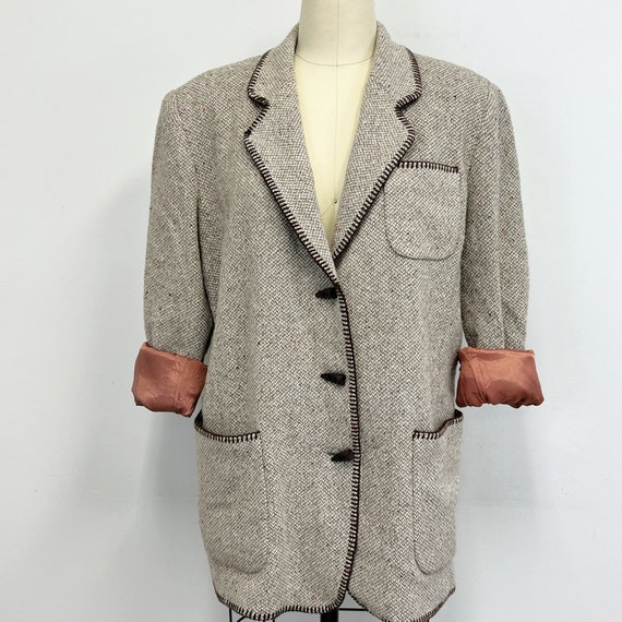 Vintage Womens  Boxy Wool Tweed Blazer With Blank… - image 9