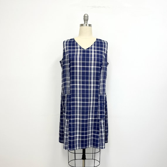 Vintage 60s Day Dress | Navy and White Plaid Sume… - image 1