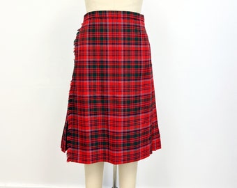Vintage Red Plaid Kilt with Black Leather Straps  | Red Plaid Wool | 29" Waists