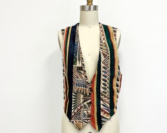 Vintage 1980s Tapestry Vest | Button Front V Neck Southwest Print | Size Small