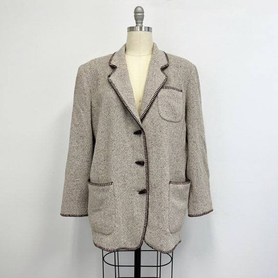 Vintage Womens  Boxy Wool Tweed Blazer With Blank… - image 1