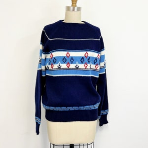 Vintage Ski Sweater | 1960s Soft Acrylic Pull Over Sweater | Navy Blue | Mens