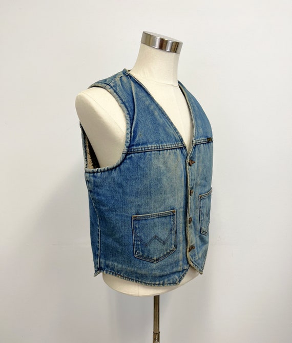 Vintage 70s Wrangler Sherpa Lined Denim Vest - Fa… - image 10