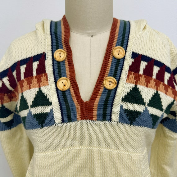 Vintage 70s Hooded Sweater with Kangaroo Pocket |… - image 2