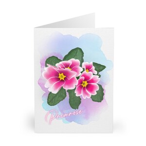 Cartes de voeux florales (paquet de 5) - motif primevère vibrante pour des occasions spéciales, des remerciements, des anniversaires, la fête des mères, les amateurs de plantes