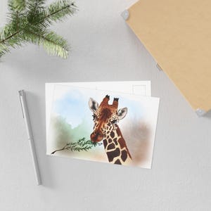Ansichtkaart, mooie giraf illustratie Art Print kaart, Wildlife dierenliefhebber cadeau, safari thema briefpapier, op de natuur geïnspireerd decor, uniek