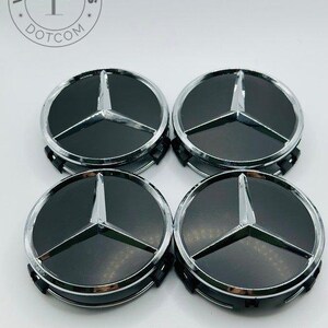 Set of 4 Black/Chrome Mercedes Benz Alloy Wheel Center Caps 76mm, Black/Chrome Center Hub Caps for Mercedes Benz 76mm