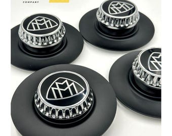 Maybach S680 Matte Black Hub Cover – Silver Chrome Logo, 145mm