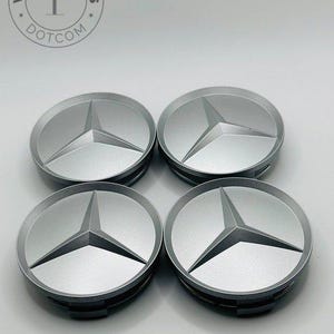 Set of 4 Silver Mercedes Benz Alloy Wheel Center Caps 75mm, Silver Center Hub Caps for Mercedes Benz 75mm