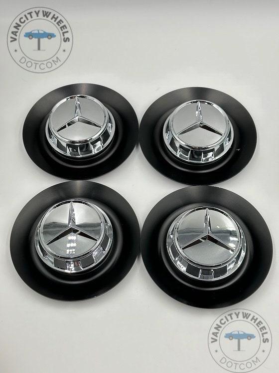 4 Mercedes Logo Wheel Center Hub Caps – Black 60mm Easy Install Emblem Covers