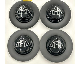 145 mm Maybach S680 Hubcaps – Matte Black with Silver Chrome Logo (A2224002300)