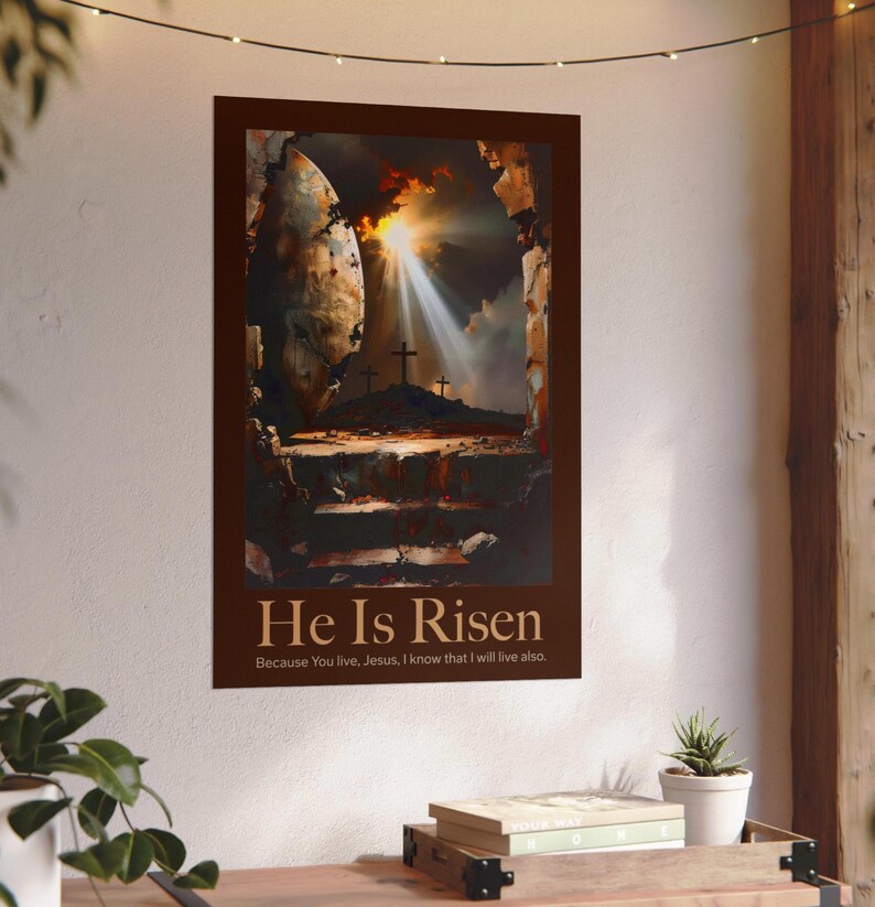 He is Risen Easter Poster Matte Watercolor Religious Wall Art | Tomb ...