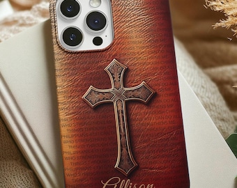 Funda personalizada para teléfono con temática cristiana: Versículo bíblico sobre la fe, funda protectora con cruz.