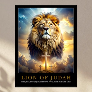 Lion of Judah Watercolor Matte Poster | Inspirational Wall Art, Religious Decor, Christian Gift, Lion Artwork, Faith-Based Home Decor