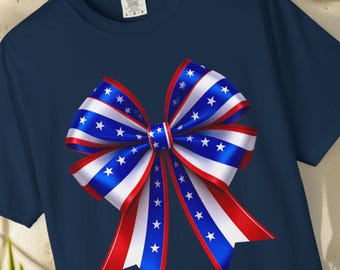 Maglietta Coquette USA con fiocco: T-shirt patriottica Comfort Colors per il 4 luglio