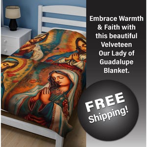 Our Lady of Guadalupe Velveteen Plush Blanket - Catholic Gift